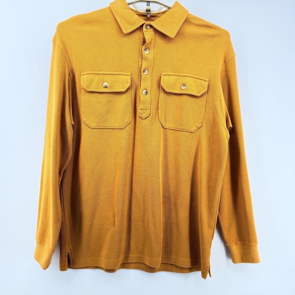 Duluth Trading Co Mens Size M Button Shirt Heavy‎ Knit Mustard Gold Cotton - Picture 2 of 8